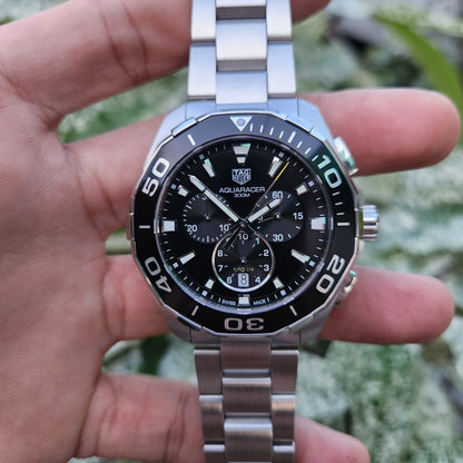 Tag Heuer Aquaracer Chronograph Steel Alu Bezel in Black Dial 43mm
