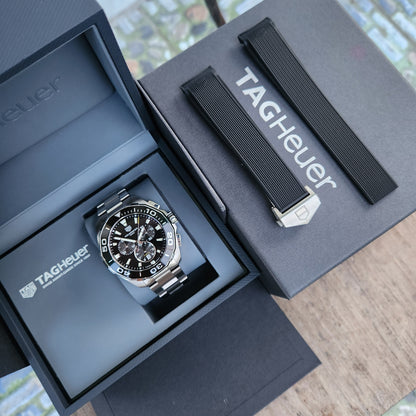 Tag Heuer Aquaracer Chronograph Steel Alu Bezel in Black Dial 43mm