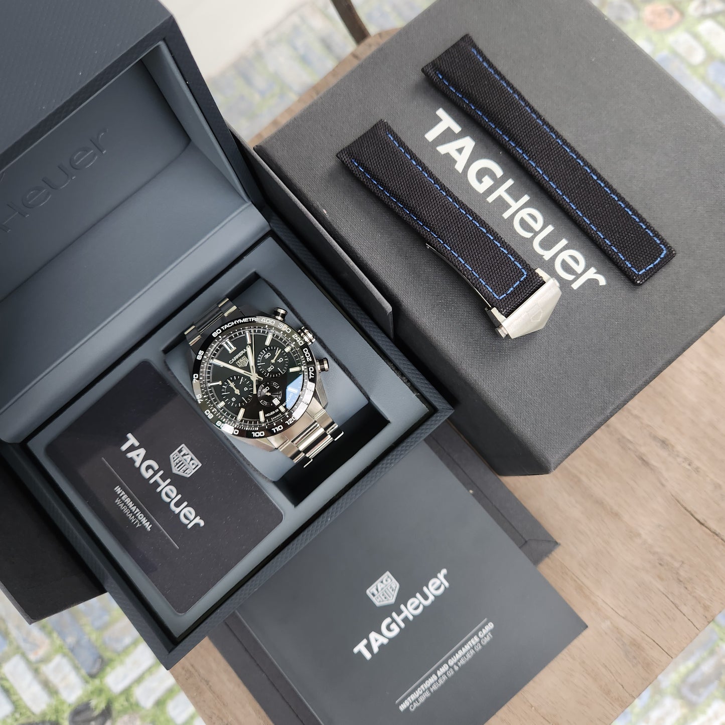 Tag Heuer Carrera Heuer 02 Chronograph Ceramic Bezel in Black Dial 44mm - Complete Set