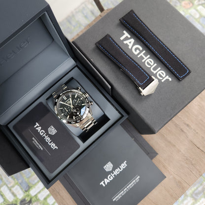 Tag Heuer Carrera Heuer 02 Chronograph Ceramic Bezel in Black Dial 44mm - Complete Set