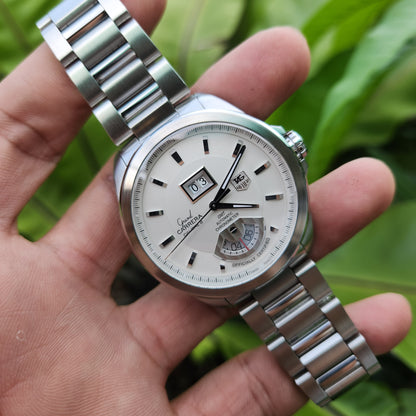 Tag Heuer Grand Carrera Calibre 8 Grande Date GMT Chronometer in Silver Dial 42.5mm - Complete Set