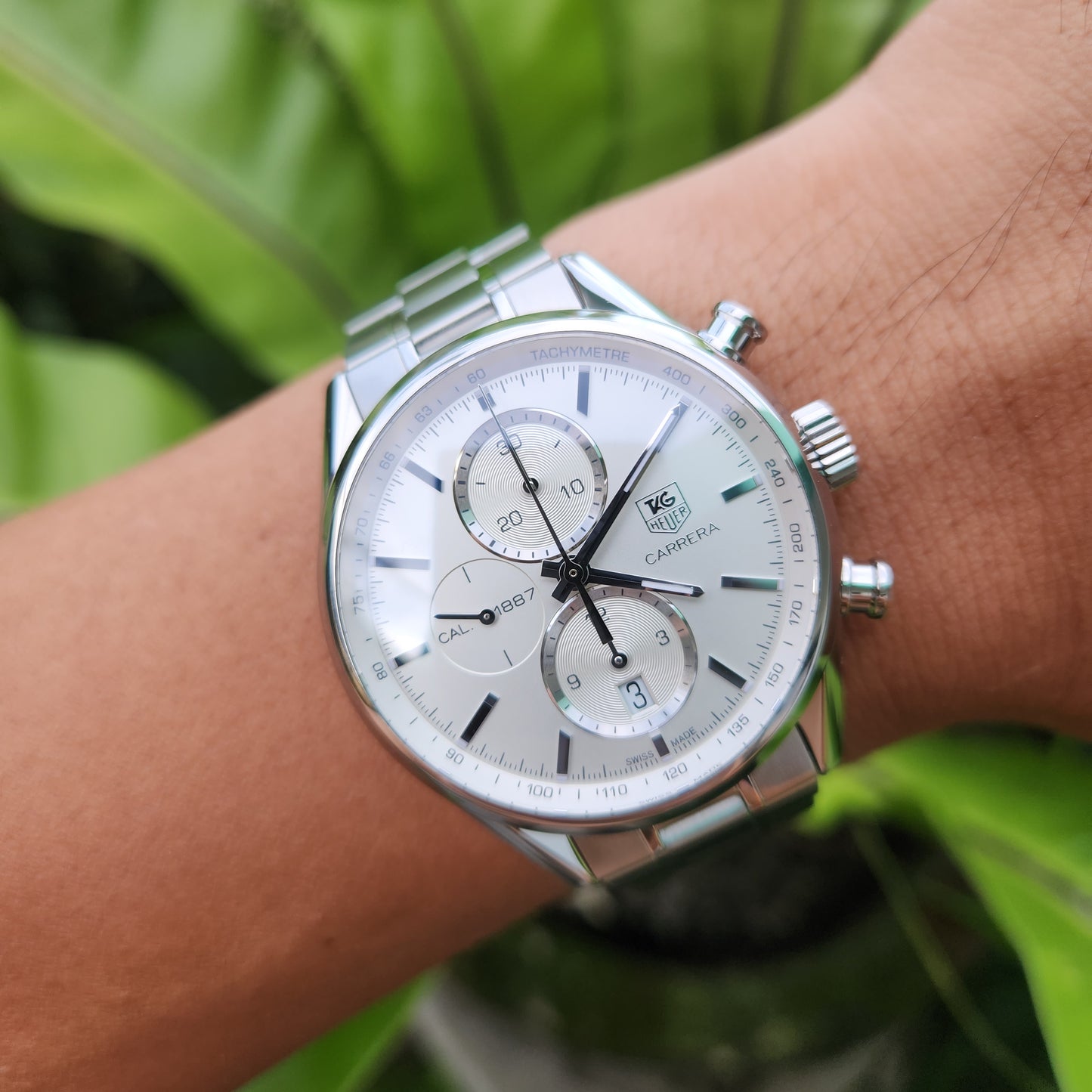 Tag Heuer Carrera Calibre 1887 Chronograph Steel Bezel in Silver Dial 41mm - Complete Set