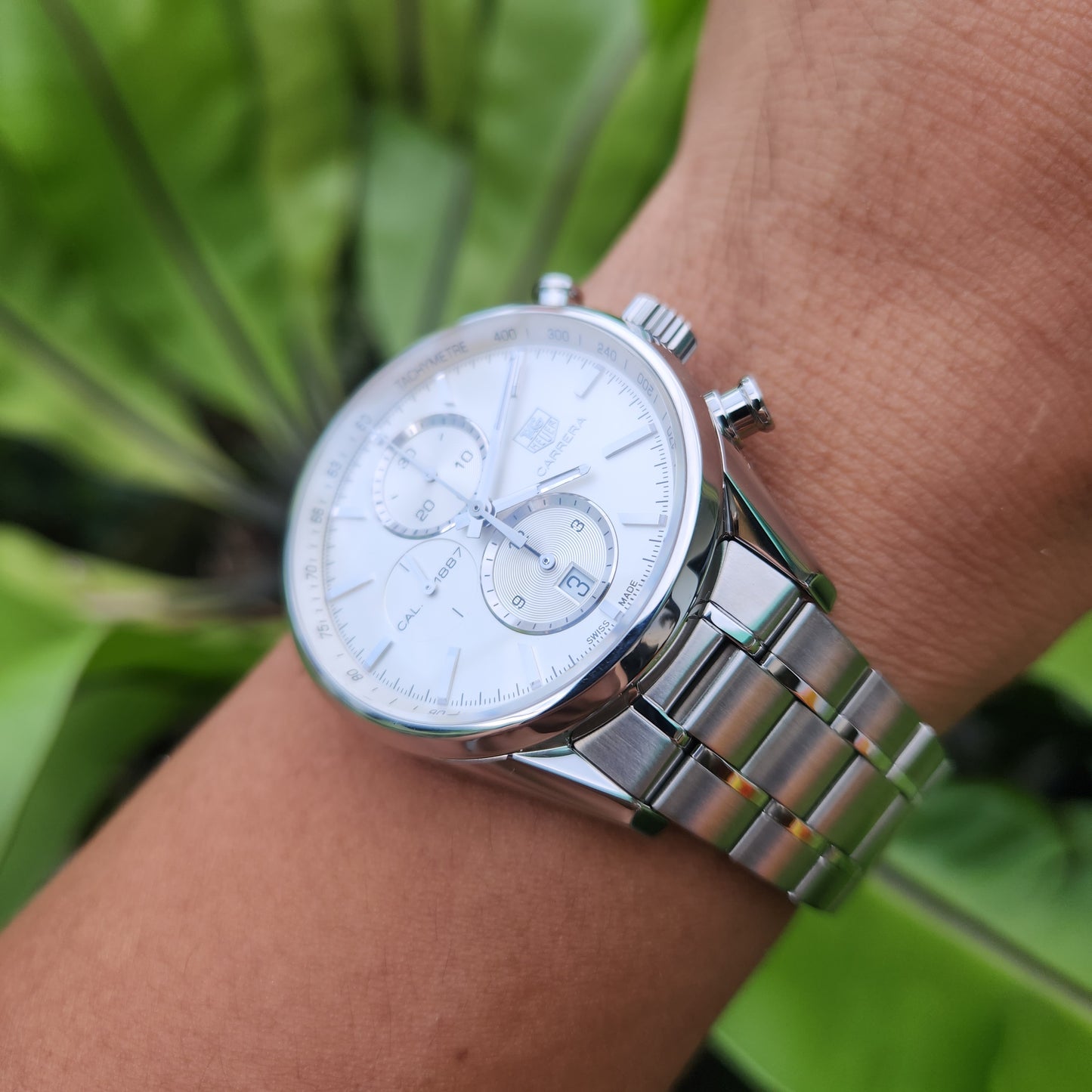 Tag Heuer Carrera Calibre 1887 Chronograph Steel Bezel in Silver Dial 41mm - Complete Set