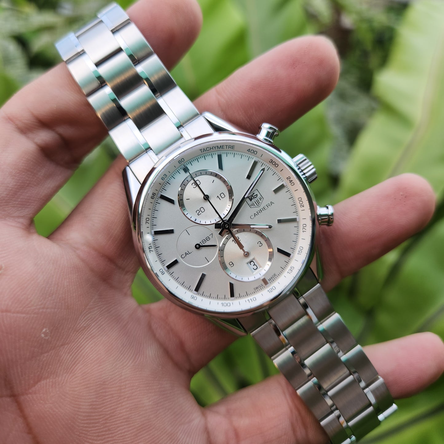 Tag Heuer Carrera Calibre 1887 Chronograph Steel Bezel in Silver Dial 41mm - Complete Set