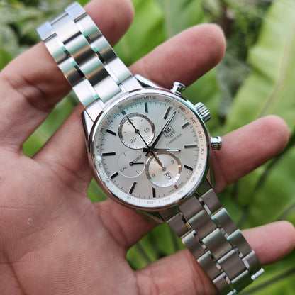 Tag Heuer Carrera Calibre 1887 Chronograph Steel Bezel in Silver Dial 41mm - Complete Set