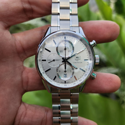 Tag Heuer Carrera Calibre 1887 Chronograph Steel Bezel in Silver Dial 41mm - Complete Set