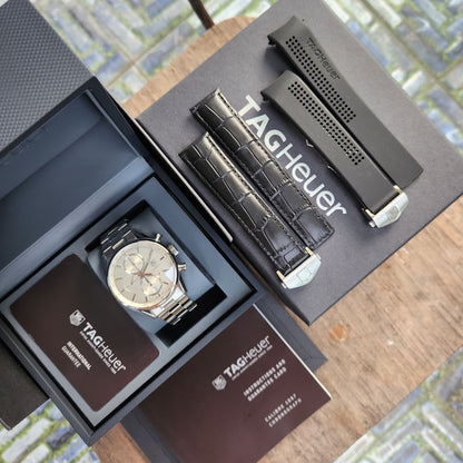 Tag Heuer Carrera Calibre 1887 Chronograph Steel Bezel in Silver Dial 41mm - Complete Set