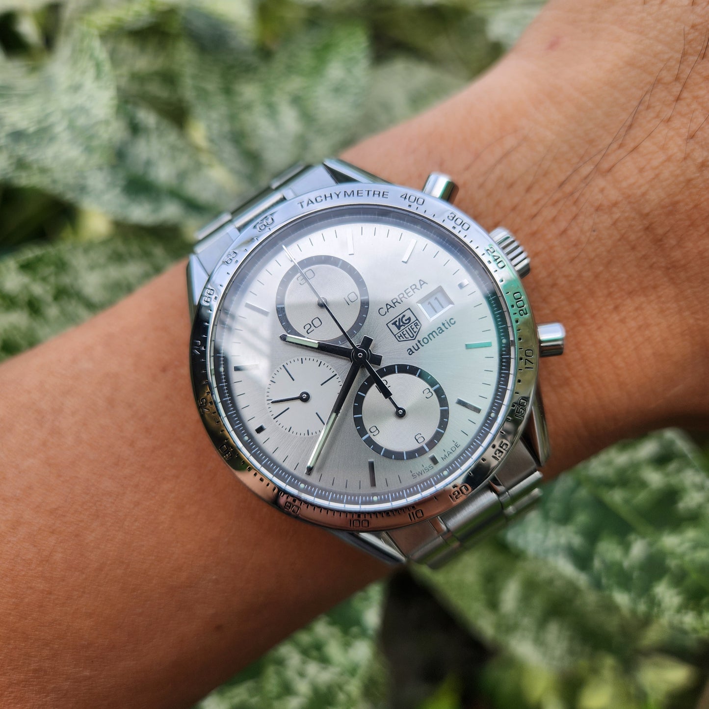 Tag Heuer Carerra Calibre 16 Chronograph Steel Bezel in Silver Dial 41mm