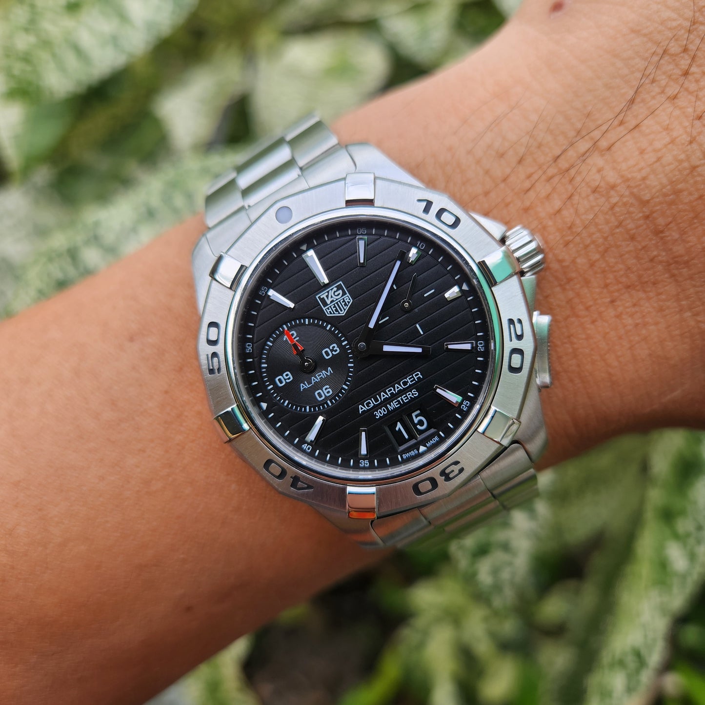 Tag Heuer Aquaracer Alarm Steel Bezel in Black Striped Dial 39mm