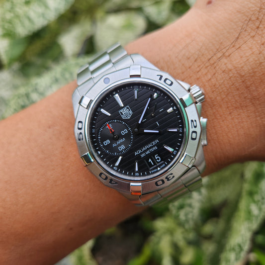 Tag Heuer Aquaracer Alarm Steel Bezel in Black Striped Dial 39mm
