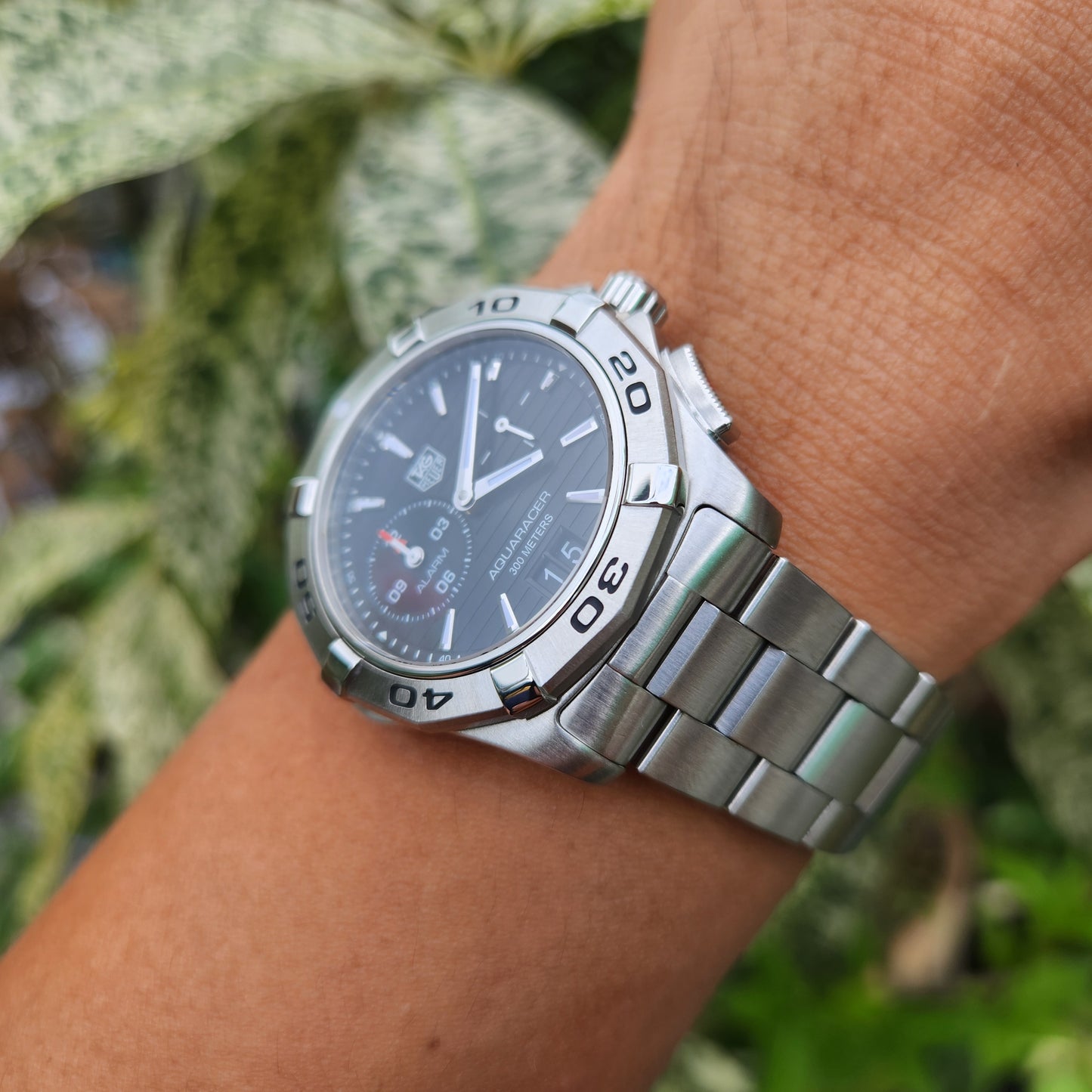 Tag Heuer Aquaracer Alarm Steel Bezel in Black Striped Dial 39mm