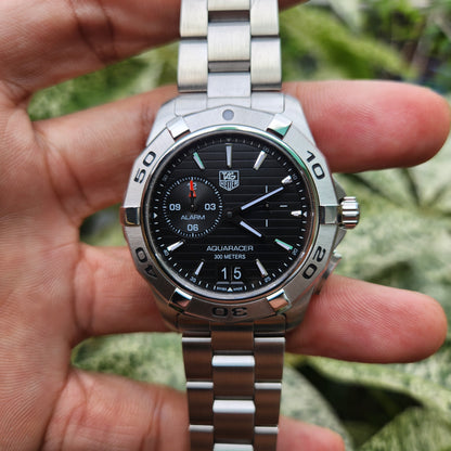 Tag Heuer Aquaracer Alarm Steel Bezel in Black Striped Dial 39mm