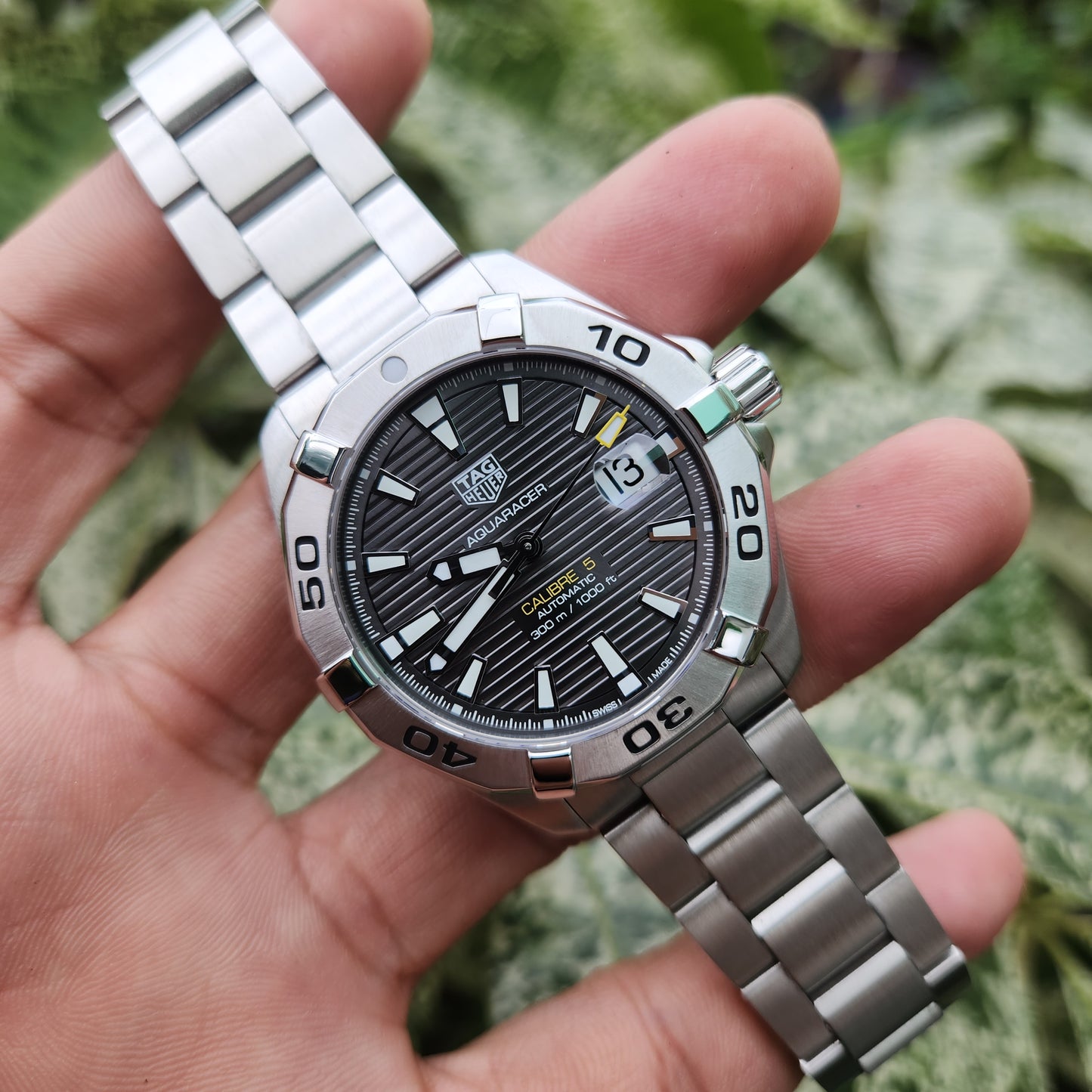 Tag Heuer Aquaracer Calibre 5 Steel Bezel in Lacquered Grey Striped Dial 41mm
