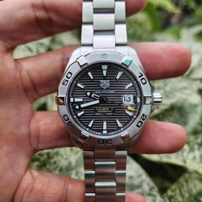 Tag Heuer Aquaracer Calibre 5 Steel Bezel in Lacquered Grey Striped Dial 41mm