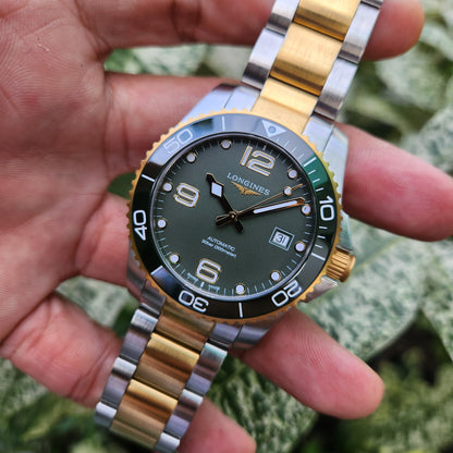Longines HydroConquest Green Ceramic Bezel with Yellow Gold Accents in Green Matte Dial 41mm