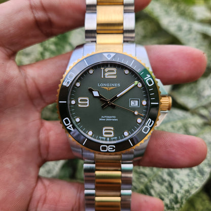 Longines HydroConquest Green Ceramic Bezel with Yellow Gold Accents in Green Matte Dial 41mm