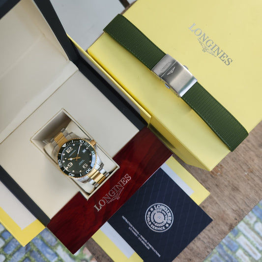 Longines HydroConquest Green Ceramic Bezel with Yellow Gold Accents in Green Matte Dial 41mm