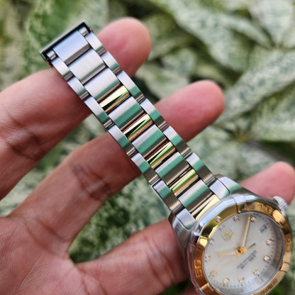 Tag Heuer Ladies Aquaracer Two-Tone Solid Gold 18k Bezel in Mother of Pearl White Dial with Diamonds 32mm