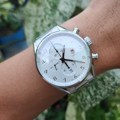 Tag Heuer Carrera Calibre 1887 Chronograph Rose Gold Indeces in White Dial 43mm