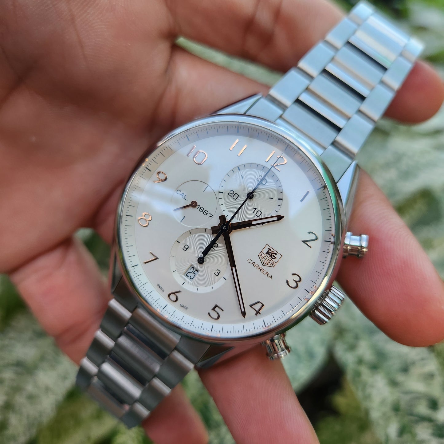 Tag Heuer Carrera Calibre 1887 Chronograph Rose Gold Indeces in White Dial 43mm