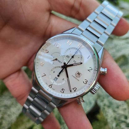 Tag Heuer Carrera Calibre 1887 Chronograph Rose Gold Indeces in White Dial 43mm