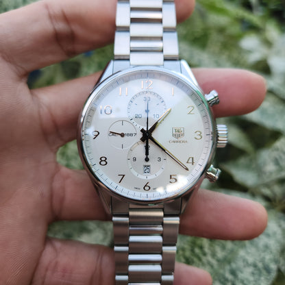 Tag Heuer Carrera Calibre 1887 Chronograph Rose Gold Indeces in White Dial 43mm