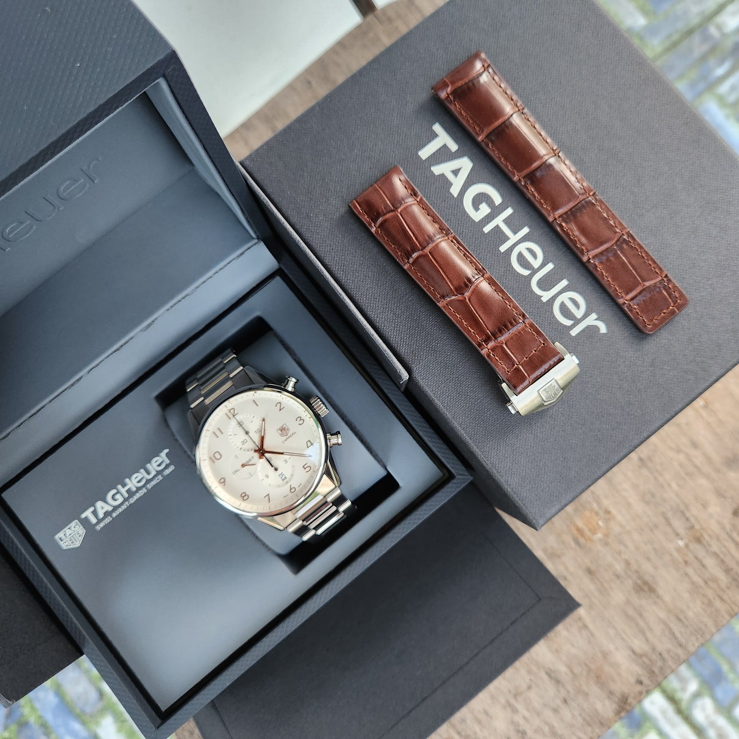 Tag Heuer Carrera Calibre 1887 Chronograph Rose Gold Indeces in White Dial 43mm