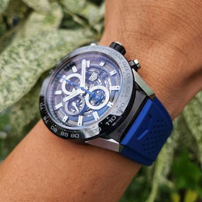 Tag Heuer Carrera Heuer 01 Chronograph Ceramic Bezel in Black Skeleton Dial with Blue Accents 43mm
