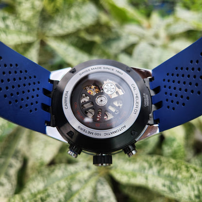 Tag Heuer Carrera Heuer 01 Chronograph Ceramic Bezel in Black Skeleton Dial with Blue Accents 43mm