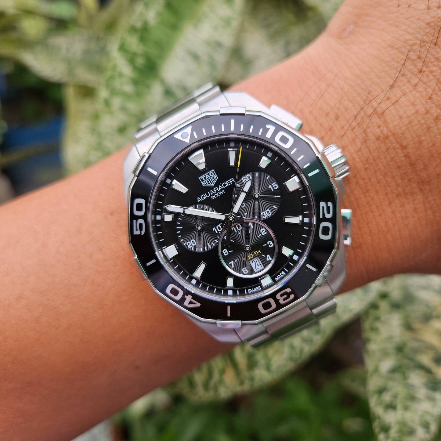 Tag Heuer Aquaracer Chronograph Steel Alu Bezel in Black Dial 43mm