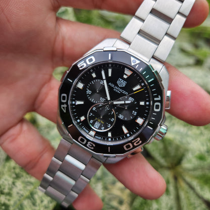 Tag Heuer Aquaracer Chronograph Steel Alu Bezel in Black Dial 43mm