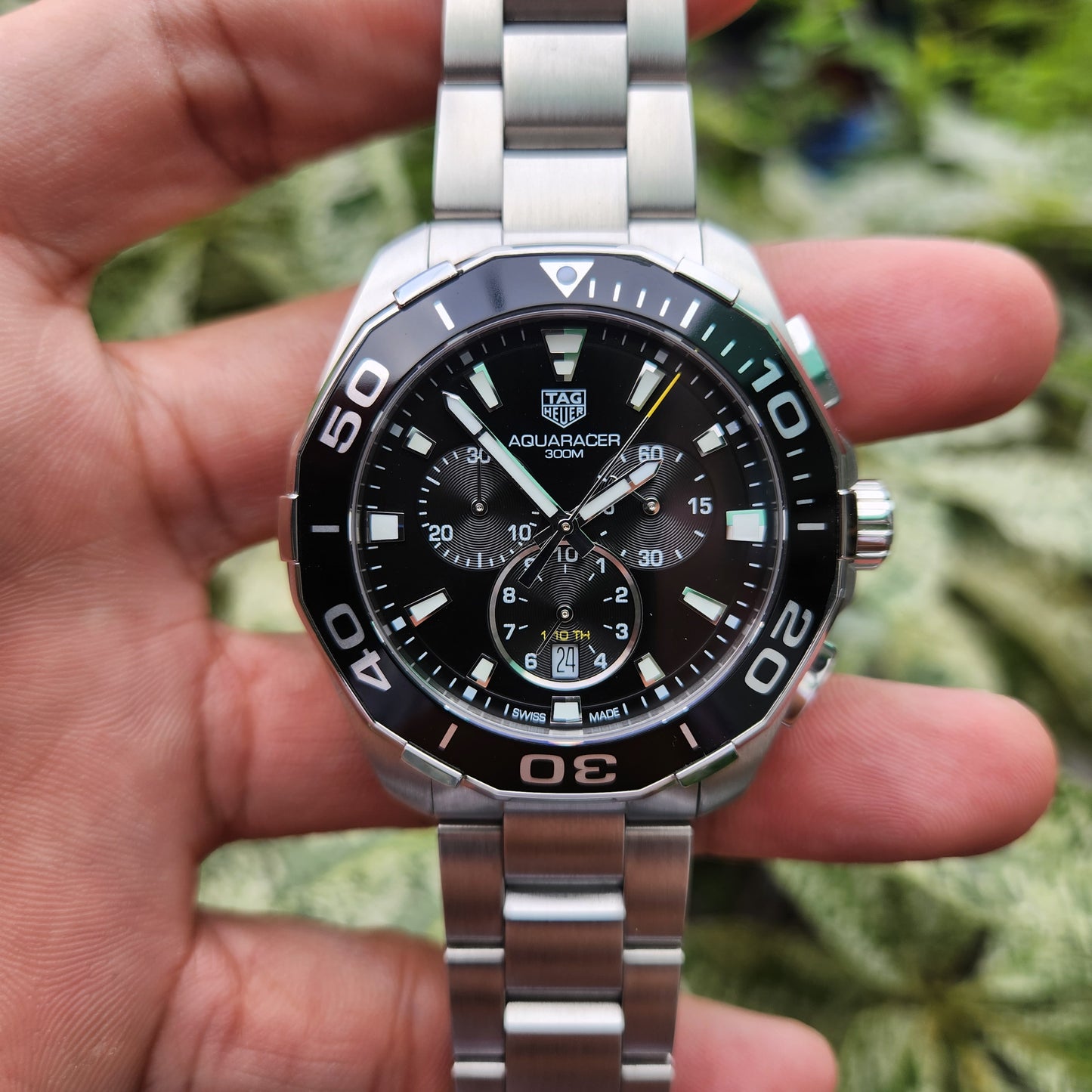 Tag Heuer Aquaracer Chronograph Steel Alu Bezel in Black Dial 43mm
