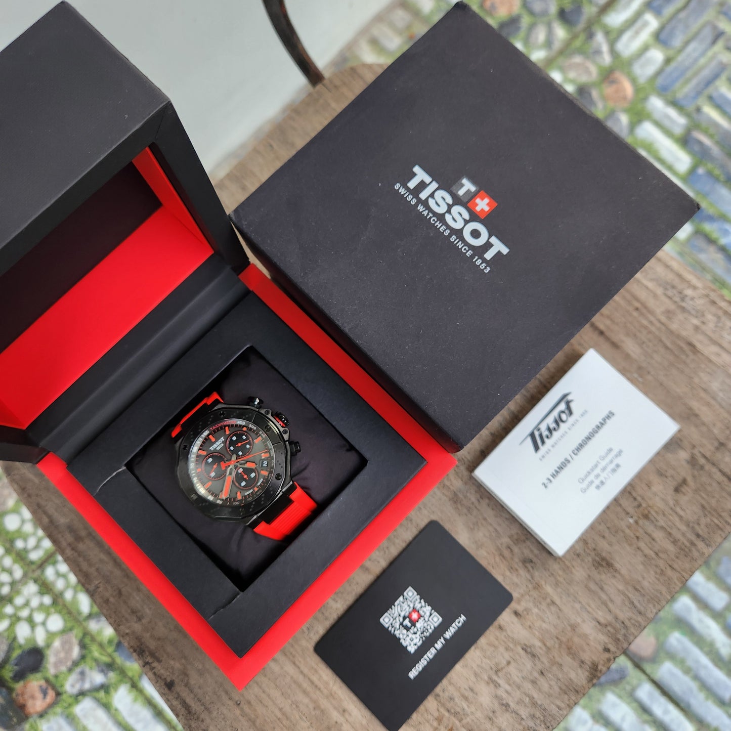 Tissot T-Race Black PVD in Red Accent 45mm - Complete Set