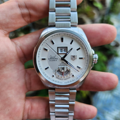 Tag Heuer Carrera Grand Carrera Calibre 8 Grande Date GMT Chronometer in Silver Dial 42.5mm - Complete Set
