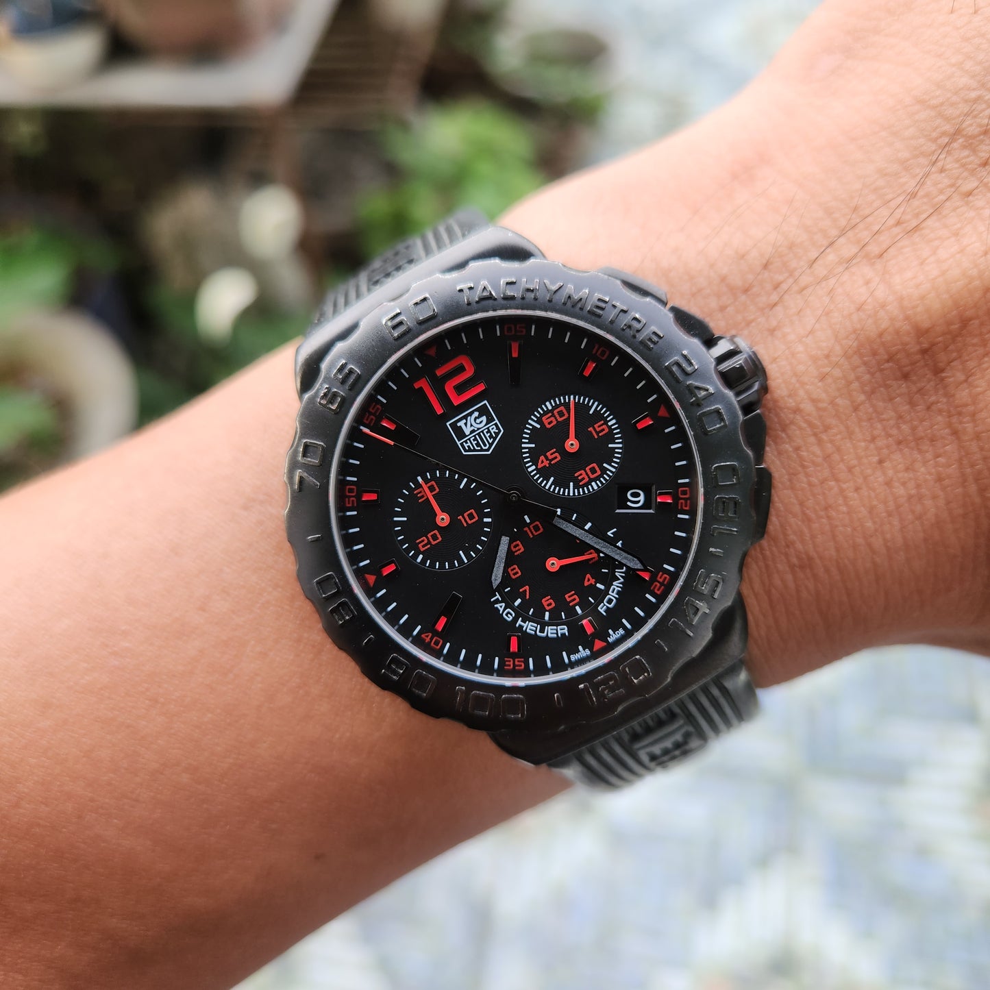 Tag Heuer F1 PVD Chronograph Red Indices in Black Dial 42mm