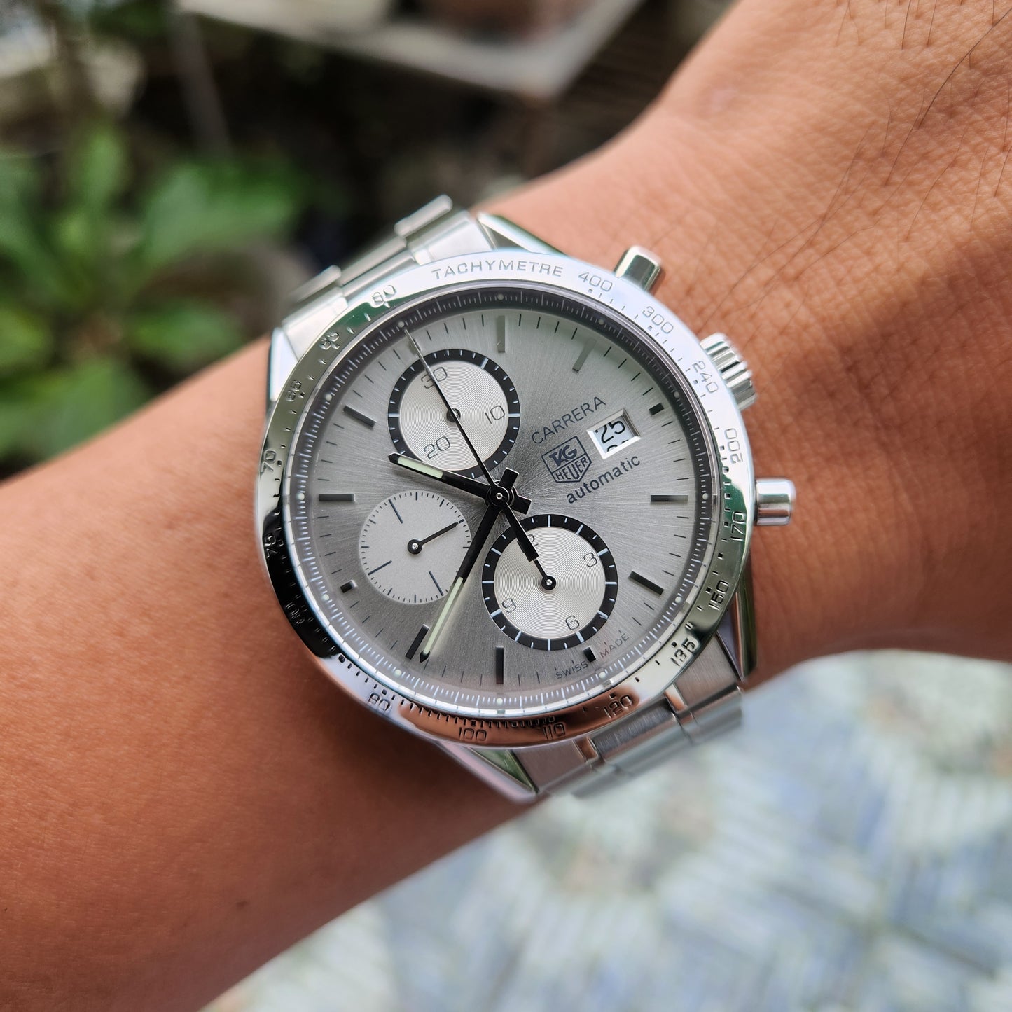 Tag Heuer Carrera Calibre 16 Chronograph Steel Bezel in Silver Dial 41mm