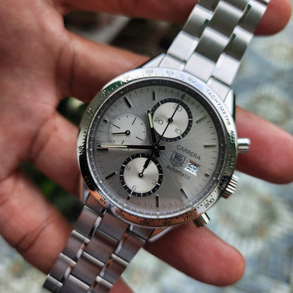 Tag Heuer Carrera Calibre 16 Chronograph Steel Bezel in Silver Dial 41mm