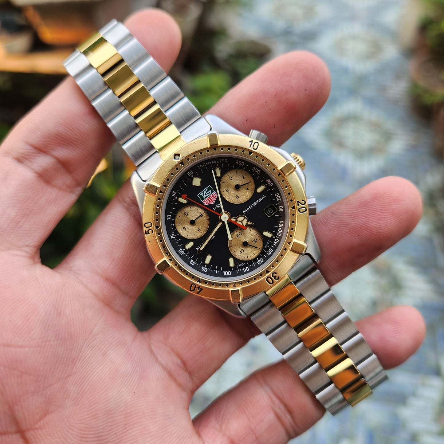 Tag Heuer Professional Chronograph Vintage Two-Tone 38mm Black Dial