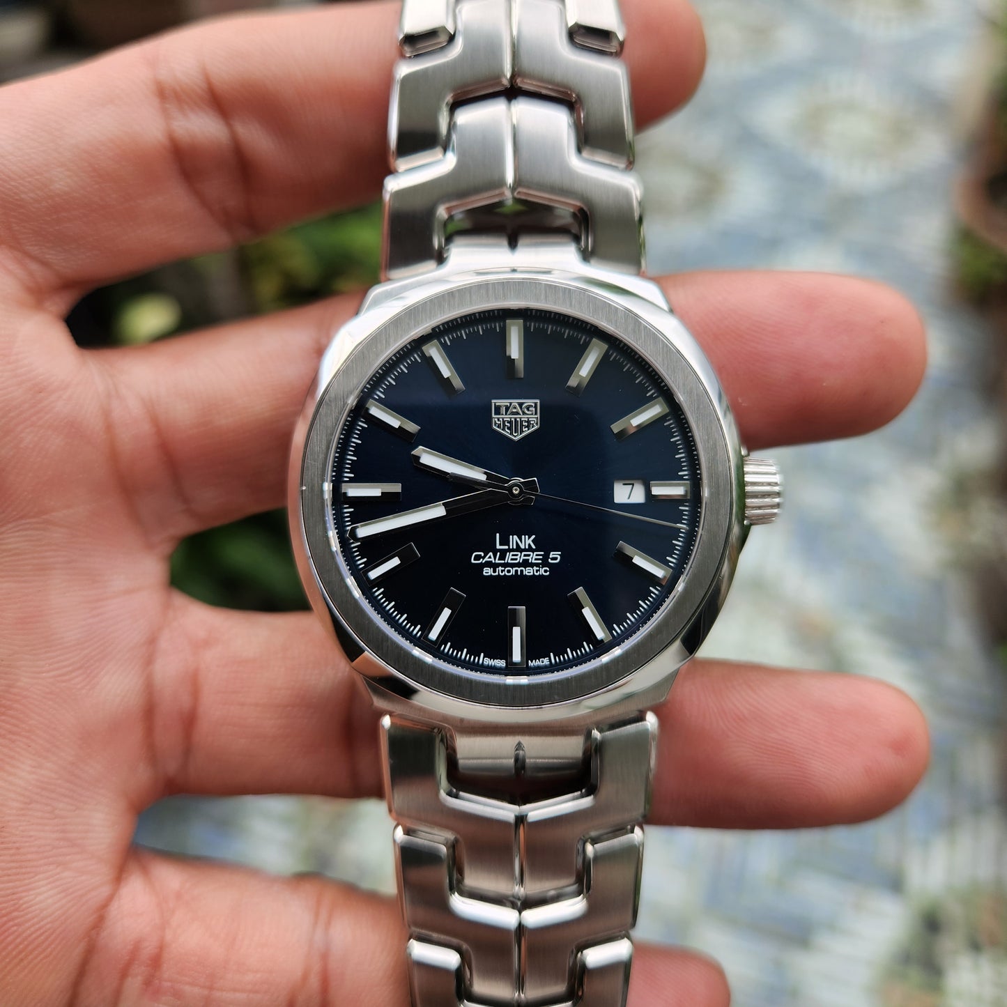 Tag Heuer Link Date Calibre 5 Sunray Brushed Blue Dial 41mm - Complete Set