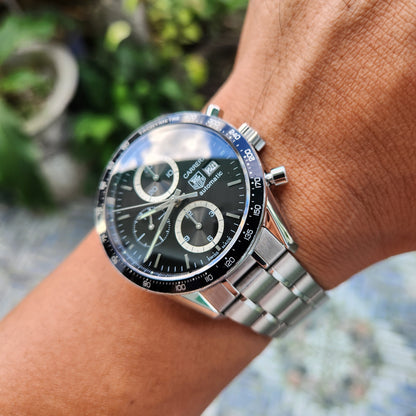 Tag Heuer Carrera Calibre 16 Chronograph 'Brad Pitt' Black Dial 41mm - Complete Set