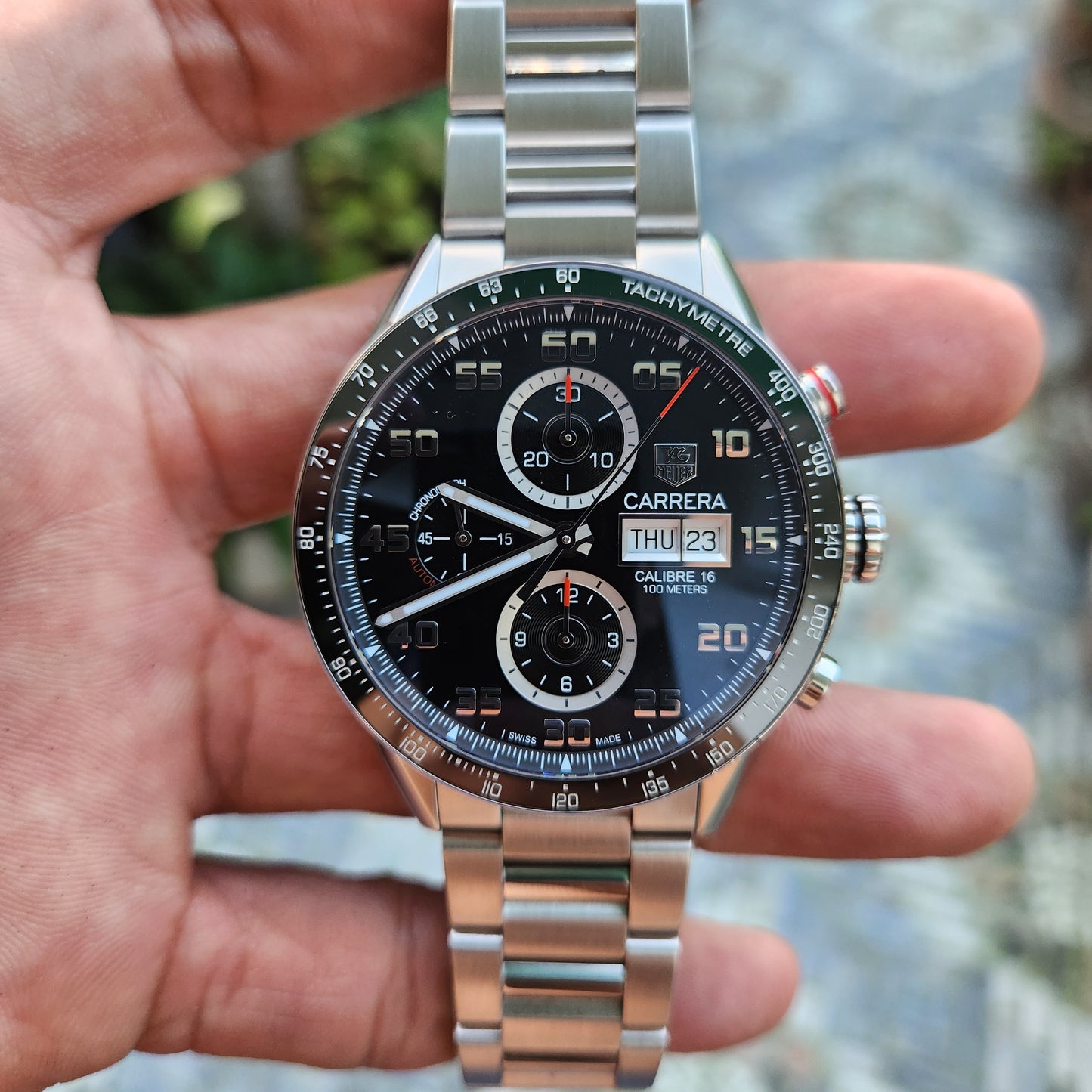 Tag Heuer Carrera Calibre 16 Day-Date Chronograph Ceramic Bezel in Black Dial 43mm - Complete Set