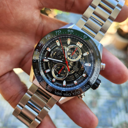 Tag Heuer Carrera Heuer 01 Chronograph Ceramic Bezel in Skeleton Dial 43mm - Complete Set