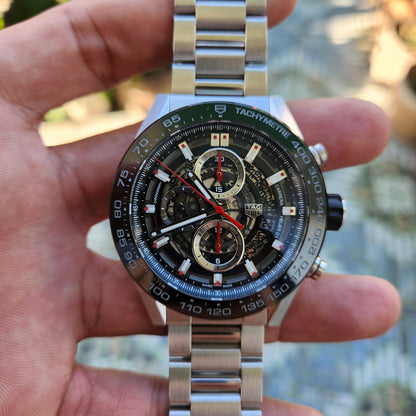 Tag Heuer Carrera Heuer 01 Chronograph Ceramic Bezel in Skeleton Dial 43mm - Complete Set