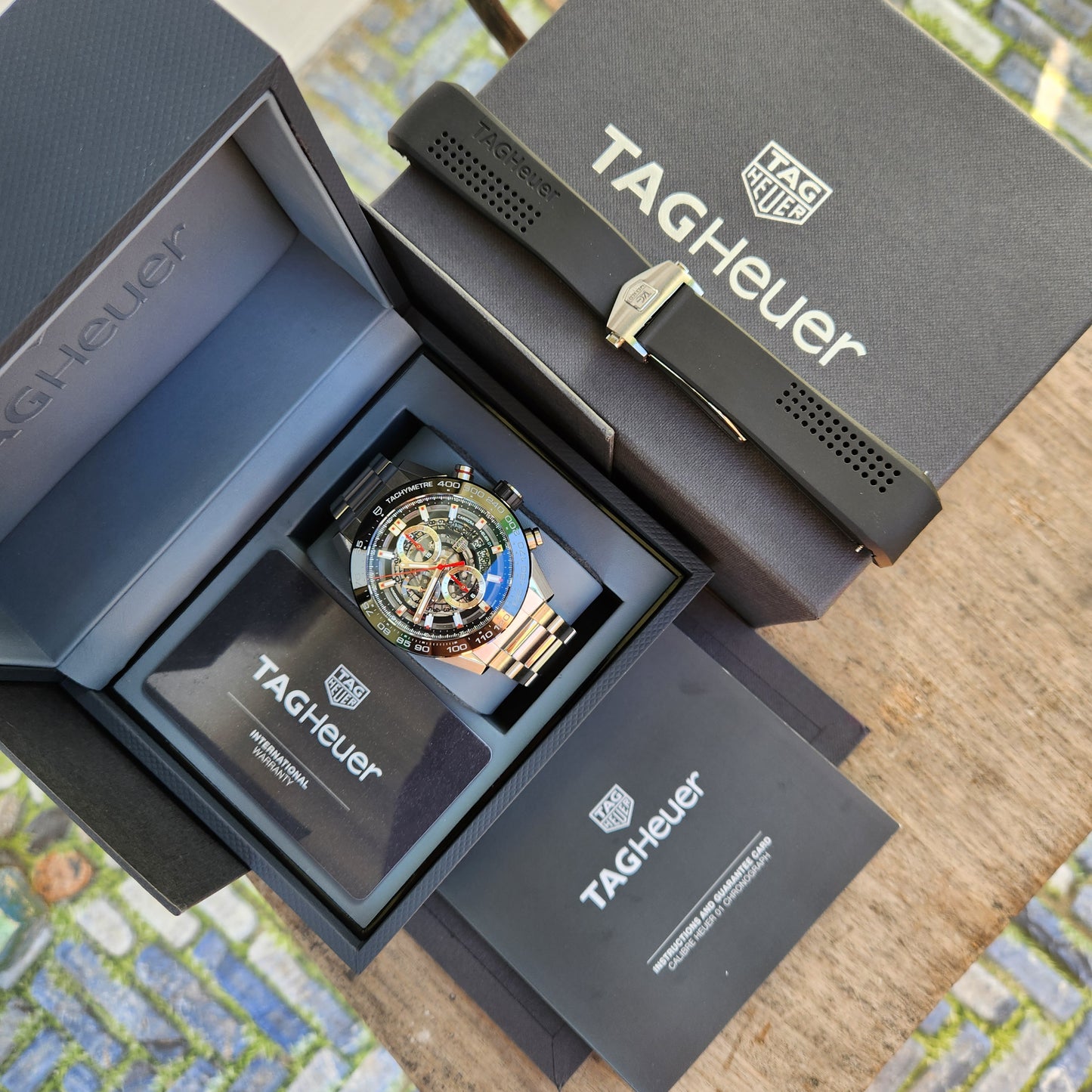 Tag Heuer Carrera Heuer 01 Chronograph Ceramic Bezel in Skeleton Dial 43mm - Complete Set