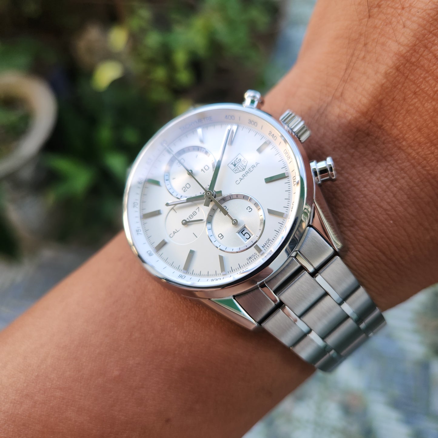 Tag Heuer Carrera Calibre 1887 Chronograph Steel Bezel in Silver Dial 41mm - Complete Set