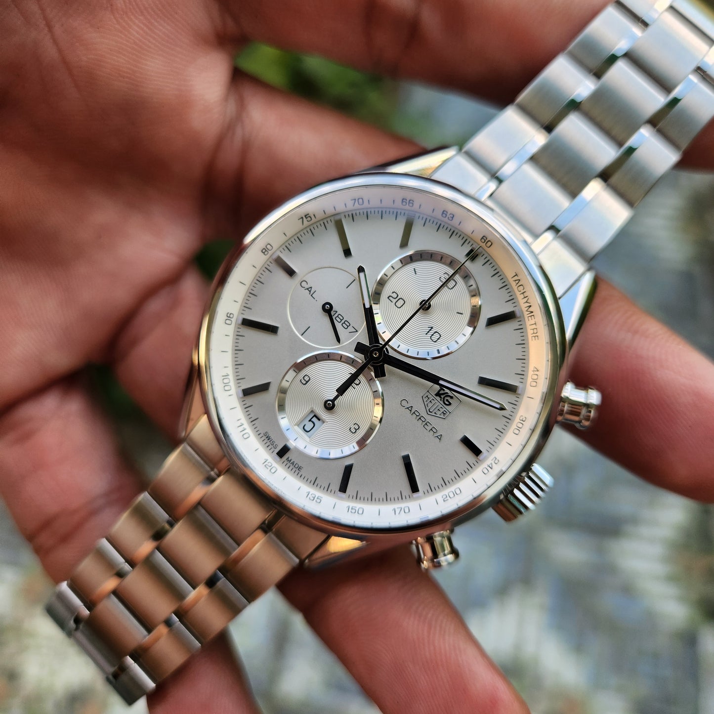 Tag Heuer Carrera Calibre 1887 Chronograph Steel Bezel in Silver Dial 41mm - Complete Set