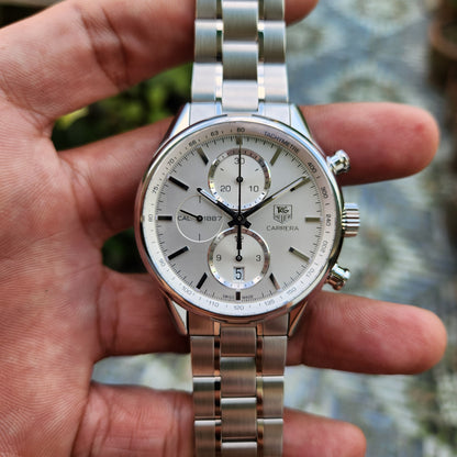 Tag Heuer Carrera Calibre 1887 Chronograph Steel Bezel in Silver Dial 41mm - Complete Set