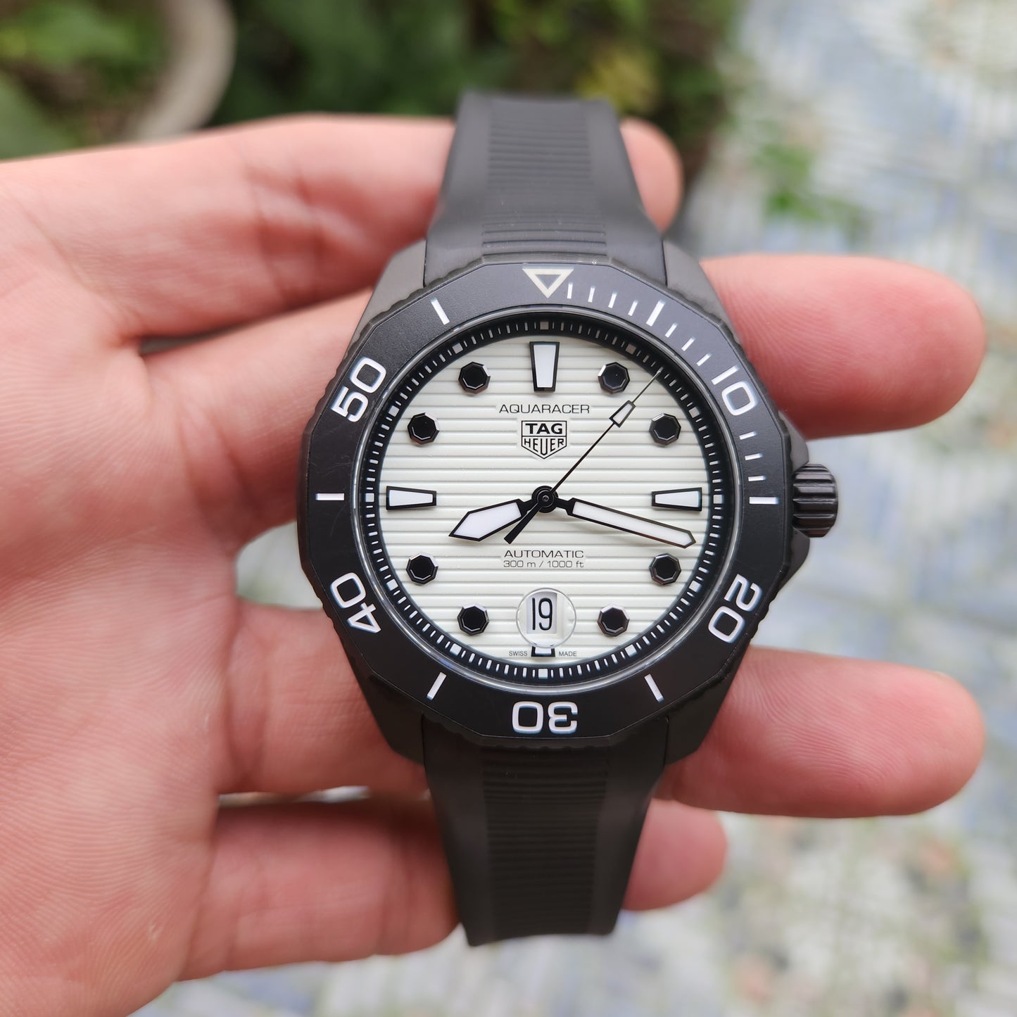 Tag Heuer Aquaracer Professional 300 Date Night Diver Ceramic Bezel in White Full Lume Dial 43mm - Complete Set
