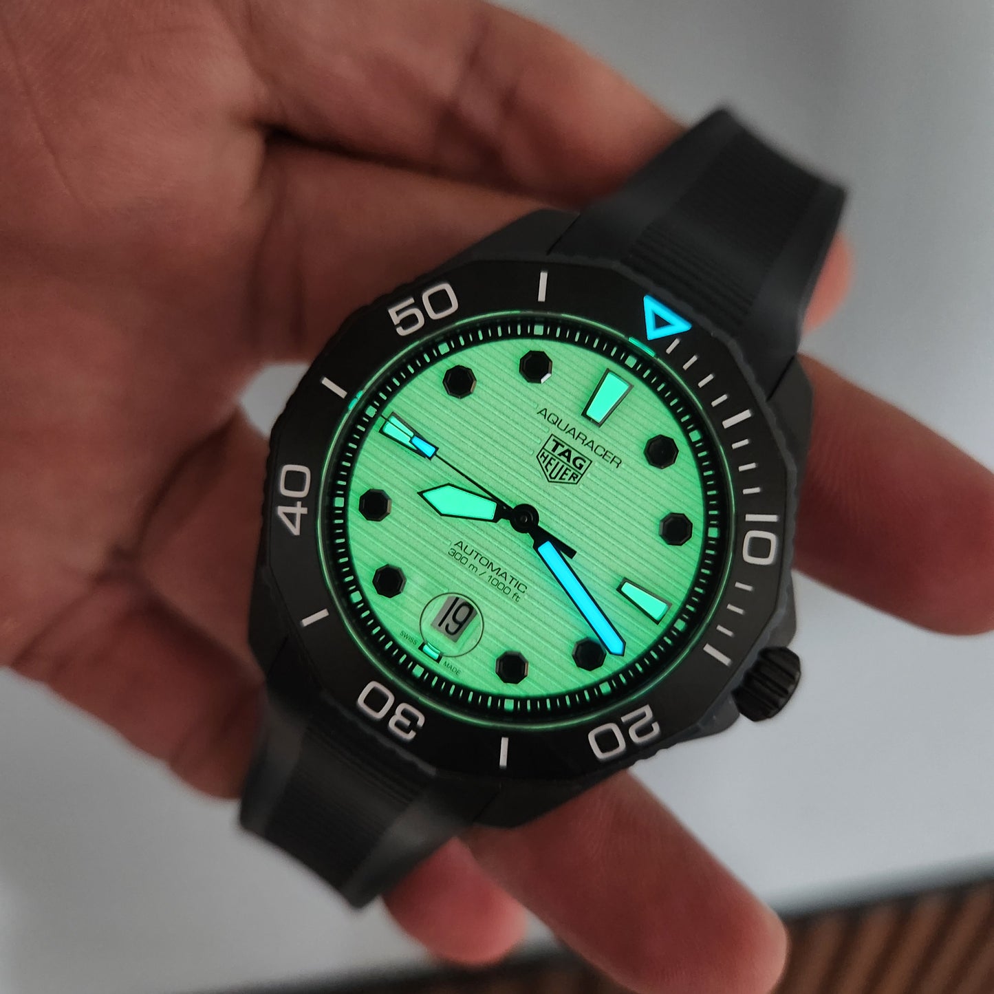 Tag Heuer Aquaracer Professional 300 Date Night Diver Ceramic Bezel in White Full Lume Dial 43mm - Complete Set