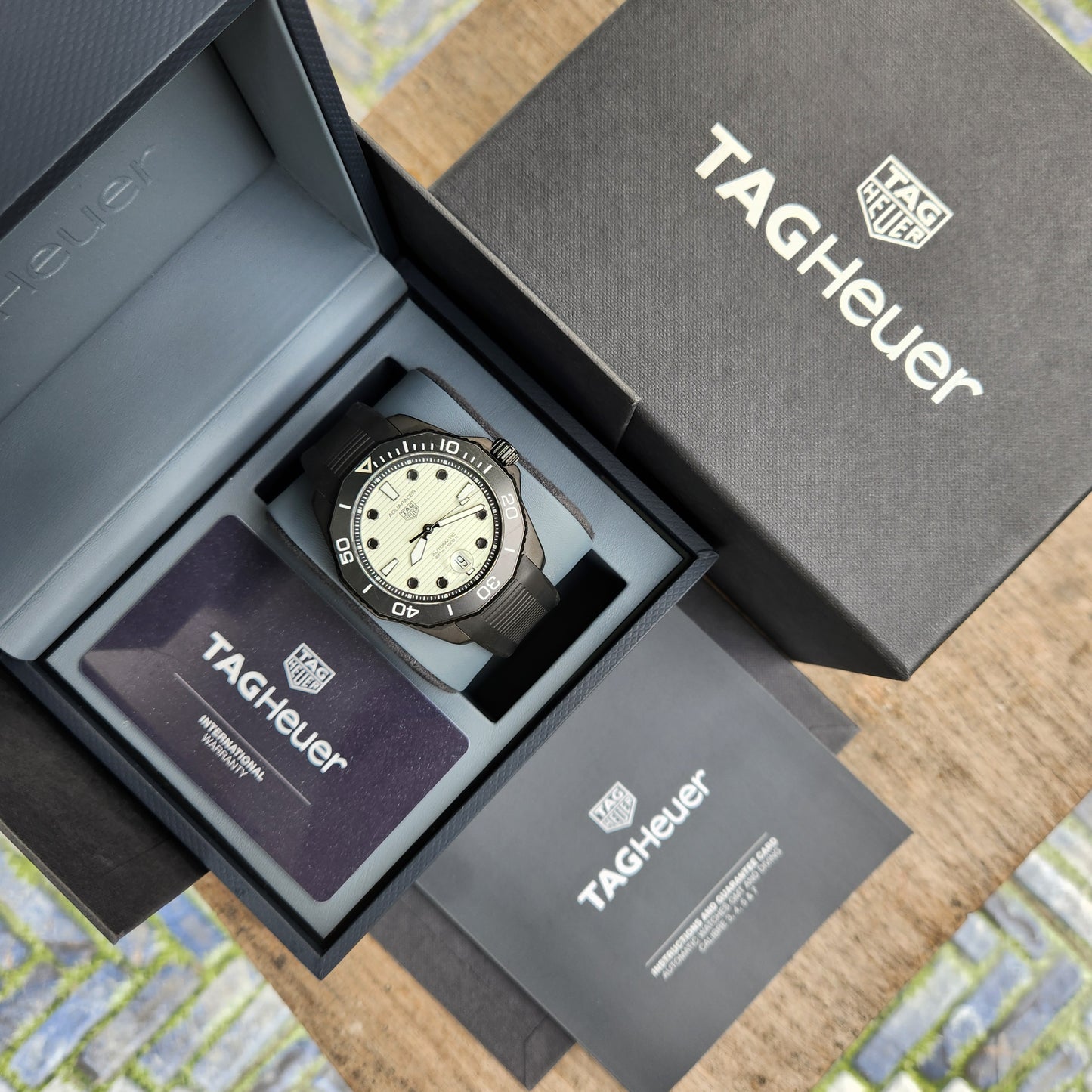 Tag Heuer Aquaracer Professional 300 Date Night Diver Ceramic Bezel in White Full Lume Dial 43mm - Complete Set